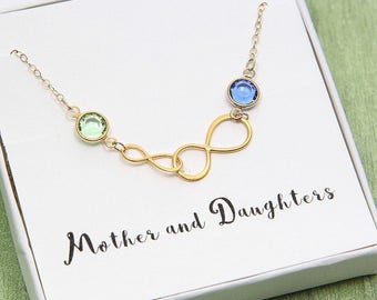Mother Daughter Necklace, Mother Daughter Jewelry, Mom Birthstone necklace, Mother Jewelry, To Mom From Daughter, Double Infinity Necklace