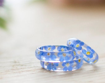 Real Flower Ring - Forget me Nots, Botanical Jewellery , Something Blue , Pressed Flower Ring , Nature Jewellery , Resin Ring , Blue Ring