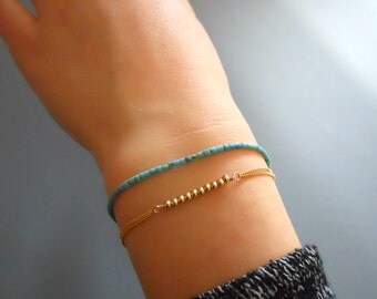 Set of 2 Bracelets, Turquoise Beads Bracelet, Beads Bar Bracelet, Gold Filled or Sterling Silver, Dainty Layered Bracelet, Bracelet Set #511