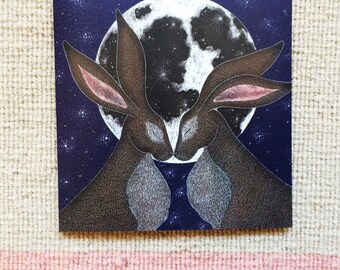 Moon Hares Greetings Card