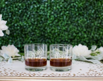 Personalized Whiskey Glasses - (Set of TWO) Custom Engraved Scotch Glasses - Personalized Wedding Gift - DOF Glass Couples Engagement Gift