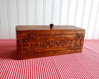 Vintage Wood Recipe Box with Removable Lid 1970s, Vintage Kitchen Recipe Holder, Wedding, Gifts for Her, Kitchen Decor, Recipe Organization