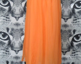 60s Orange Nightie with Floral Lace Details / L