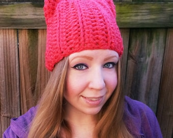 Pink Pussyhat - Crochet Pink Pussycat Hat - Pussyhat Project - Pussycat Hat - Feminist Hat - Pink Cat Ears Hat