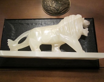 1960's Vintage Alabster Marble Lion Sculpture/ Mid Century Home Decor/Lion Lovers for Christmas Sale