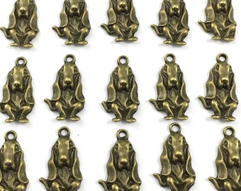 BULK! 20 hush puppies dog charms bronze tone ,14mm x 25mm # CH 233-2