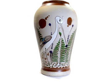 Tonala Pottery Vase, Mexican Tonala Bird, Signed Mateos, Mexican Folk Art, Beach Decor, Lake House Decor