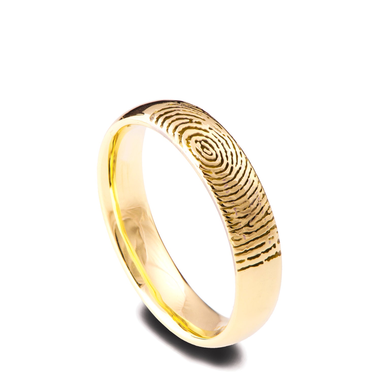  Fingerprint  Wedding  Band 18K Yellow  Gold  Fingerprint  Ring 