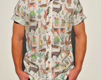Lovely Llamas Button-Up Shirt Michael Miller Cactus Llama Shirt
