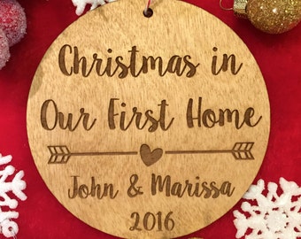 Christmas in Our First Home Ornament - Personalized Wood Ornament, Gifts for Her, New Family, Commemorative Gift, Housewarming Gifts, New Ho