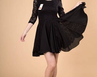 Black Lace Chiffon Dress / Little Black Dress / Black Fit and Flare Dress /Cap Sleeve Lace Dress/White Lace Dress / Green Lace Dress- AS307