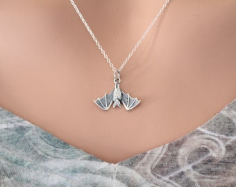 Sterling Silver Bat Necklace, Silver Realistic Bat Charm Necklace, Hanging Bat Charm Necklace, Bat Necklace, Upside Down Bat Necklace