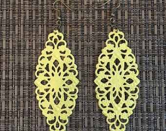 Light Yellow Hand Painted Filigree Earrings
