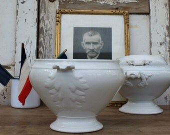 White Ironstone / French Ironstone / White Tureen / Large Tureen / Soup Tureen / Antique Tureen / Vintage Ironstone
