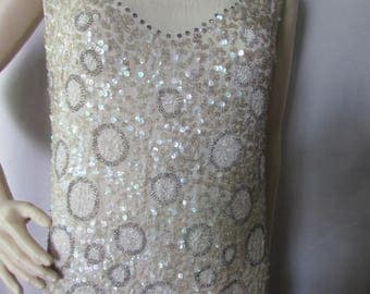 Deco Beaded Dress Flapper Dress Champagne Tone Dress Cocktail Dress 1920 Dance Dress 1930 Era Fashion Ladies Fashions Sequins and Beads