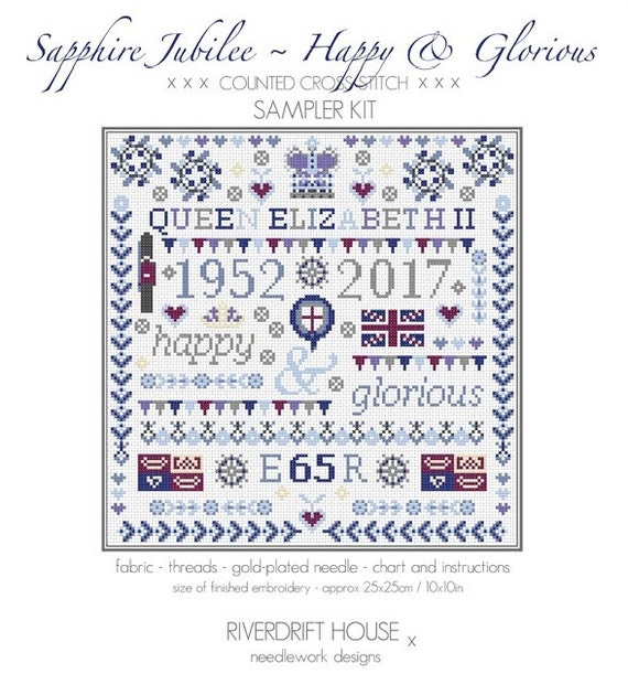 Items similar to CROSS STITCH KIT Sapphire Jubilee Queen Elizabeth
