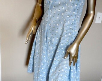 Vintage 1970's Sundress* Blue Gingham & Tiny Flowers.Size M/L. Chris-Crossed Straps In Back. Lightweight Cotton.Summer.Fun. Sweet. Seventies