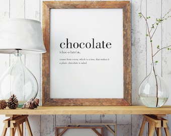 Chocolate Definition Print | Wall Art Print | Wall Decor | Minimal Print | Food Print | Modern Print | Type Poster | INSTANT DOWNLOAD