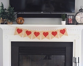 Valentine's Day decor- Heart Banner- Bunting- Wedding- Valentines Banner- Wedding Decor- Photo Prop- Valentines Day Garland- Glitter Hearts