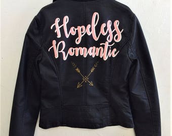 Hopeless Romantic' Hand Painted Leather Jacket Black Customizable