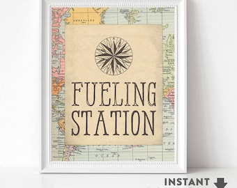 Fueling Station Sign Travel Compass Around the World Party Sign Baby Shower Decorations Printable (INSTANT DOWNLOAD) No.1269BABY