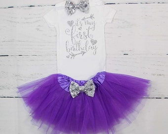 its my first birthday outfit purple and silver first birthday outfit first birthday outfit girl baby girls 1st birthday outfit cake smash