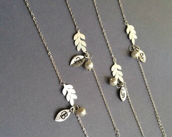 Leaf Bracelet, Silver Leaf Bracelet, Bridesmaid Gift, Initial Bracelet, Personalised Jewellery, Personalized Jewelry