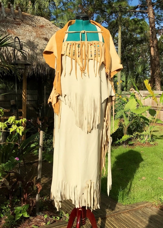 Items similar to Womens Deerskin Outfit, 3 Piece Buckskin Top, Skirt