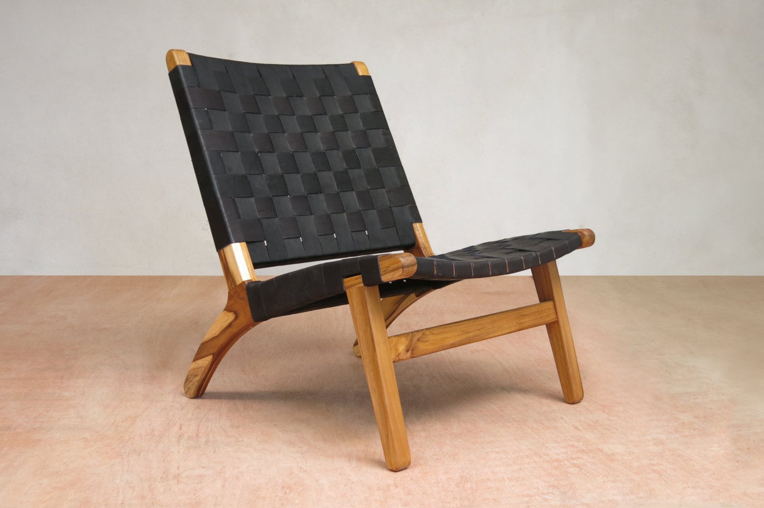 Black Leather Mid-Century Modern Lounge Chair. Handmade from