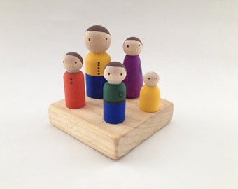 Peg Doll family set custom # of kids and hair color, Dad and Mom included plus 1-3 kids, modern kids toy, waldorf toy, waldorf inspired