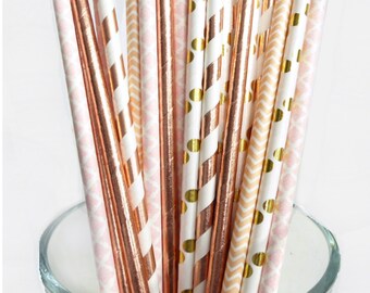 Rose Gold Party Decorations, Rose Gold Baby Shower Decorations, Rose Gold Straws, Gold Paper Straws, Glam Wedding, Glitter Baby Shower