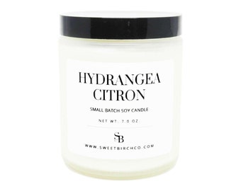 Hydrangea Soy Candles - Floral Candle - Birthday Candle - lemon Candle - Romantic Candle - Spring Candle - Valentines Gift