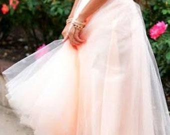 Tea Length Blush Tulle Skirt/ Party Skirt/Wedding Skirt/ Bridesmaid Skirt/ Quality Tulle Skirt