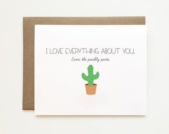 Cute anniversary card, Cactus card, Valentine's day card for her, I love everything about you card, Cute card for her, Cute cactus card