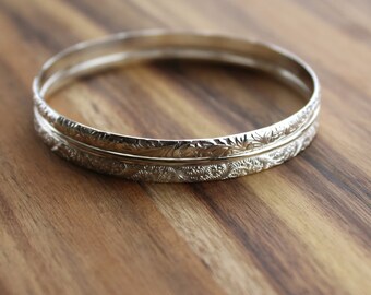 Silver Bangle - Sterling Silver - Stacking Jewellery Set - Bangle Bracelet - Pattern Wire Bracelet - 25th Anniversary - Gift for Women