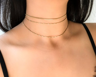 Layered Gold Chain Choker, Layered Necklace, Layered Choker, Choker, Gold Choker, Choker, Thin Necklace, Thin Chain Choker