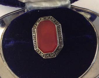 sterling silver and carnelian Art Deco ring size 5 # 1065