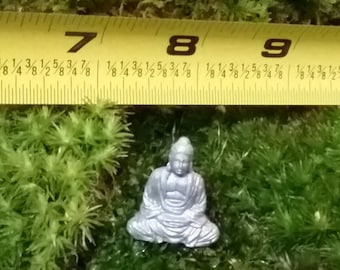 1 Miniature lucky silver Meditating Buddha for fairy garden / succulent / terrarium / mini garden