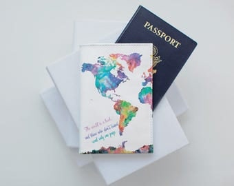 Free Custom Phrase Design With Colorful Map Personalized Design Passport Cover Travel Wallet CP0000