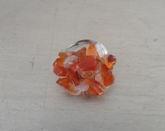 Boho gemstone in Orange stone chips rocks ring