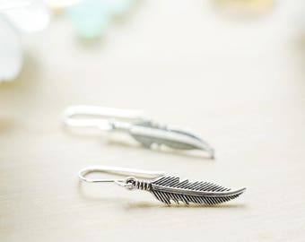 Native American feather earrings | Sterling silver tribal earrings | Boho earrings | Free spirit earrings | Hypoallergenic titanium earrings