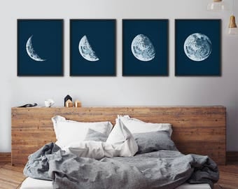 Moon phases print set, Moon phases wall art, Moon phases print, Full moon wall art, Moon art, Astronomy print, Nautical decor, Wall decor