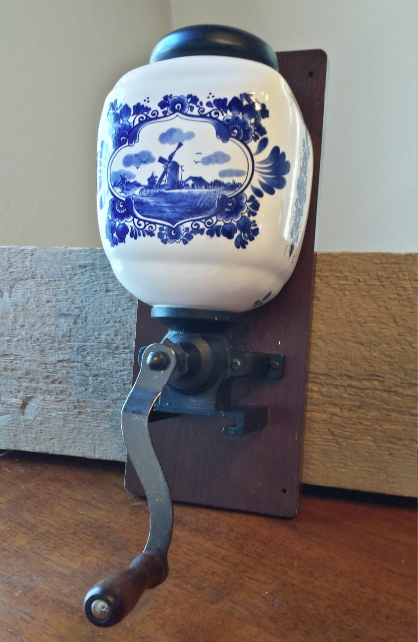 Vintage Delft Coffee Grinder Dutch Blue and White Windmill