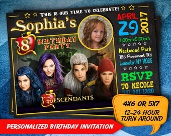 Descendants invitations, Descendants birthday invitation, Disney Descendants invitation, Descendants printable invitation
