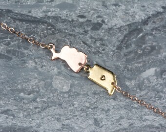 Friendship Bracelet State Shaped Charms, 2 Two State Bracelet, Moving Away Bracelet, Arizona Bracelet, Three State Ohio Bracelet Minnesota
