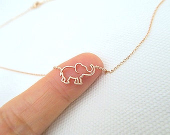 Rose Gold Tiny Elephant Necklace Baby Animal Necklace Minimalist Jewelry, Birthday Gift, Everyday Wear