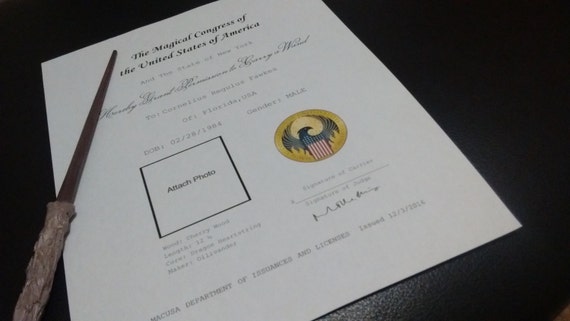 Harry Potter Wand Permit/Certificate Custom Fantastic Beasts