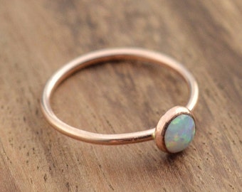 14K Rose Gold Opal Ring // 14k Rose Gold Filled Opal Ring // October Birthstone Ring // Rose Gold Ring // Simulated Opal Stacking Ring