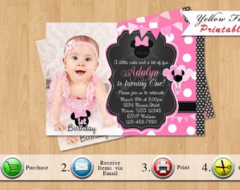 Minnie Mouse Invitation,Pink Polka Dot Invitations, Minnie Mouse Party, Minnie Mouse Birthday Printables Style 4- YOU PRINT