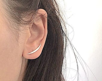 Crescent Moon Ear Climbers- Moon Earrings, Silver Ear Crawlers, Ear Climbers, Half Moon Earrings, Moon Ear Cuff, Moon Ear Crawler Earrings
